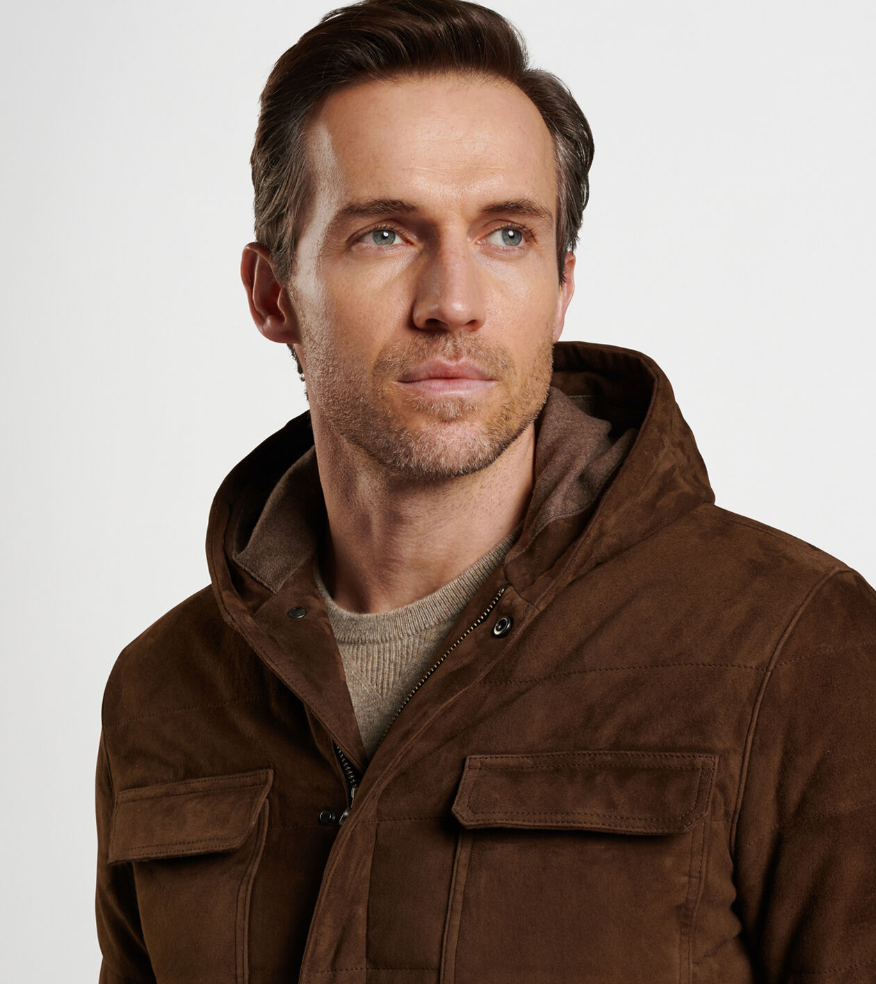 Excursionist Flex Suede Hooded Bomber