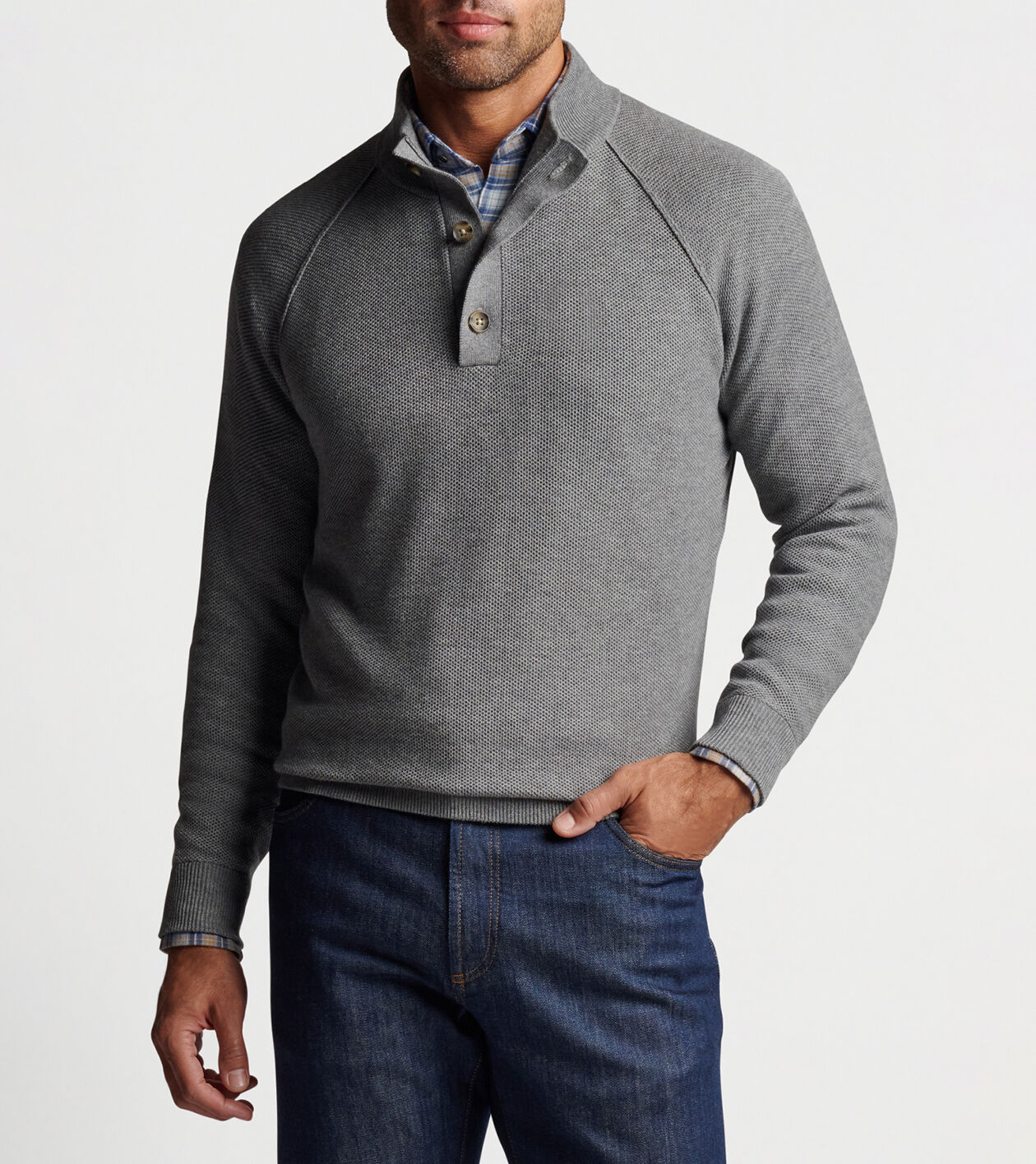 Men's 3 button 2025 mock neck sweater