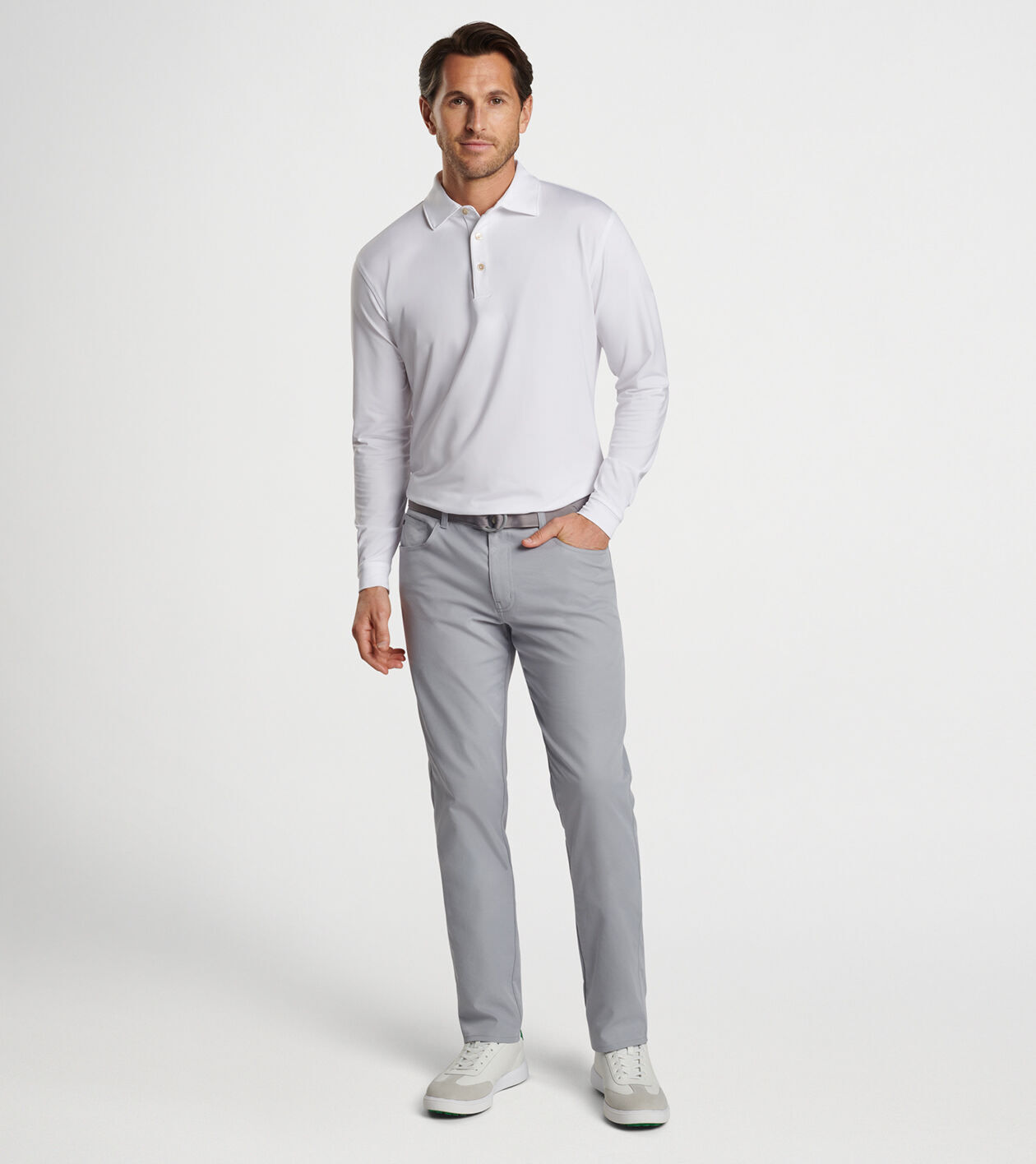 Solid Stretch Jersey Long Sleeve Polo Peter Millar