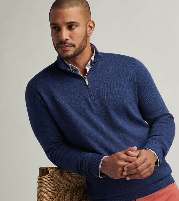 COOLSPUN LITE BIRDSEYE 1/4 ZIP SWEATER - NAVY