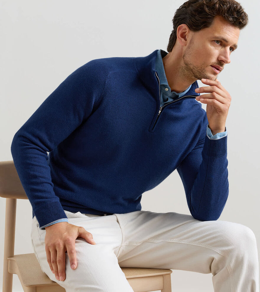 Voyager Cashmere-Silk Saddle Shoulder Quarter Zip image number 2