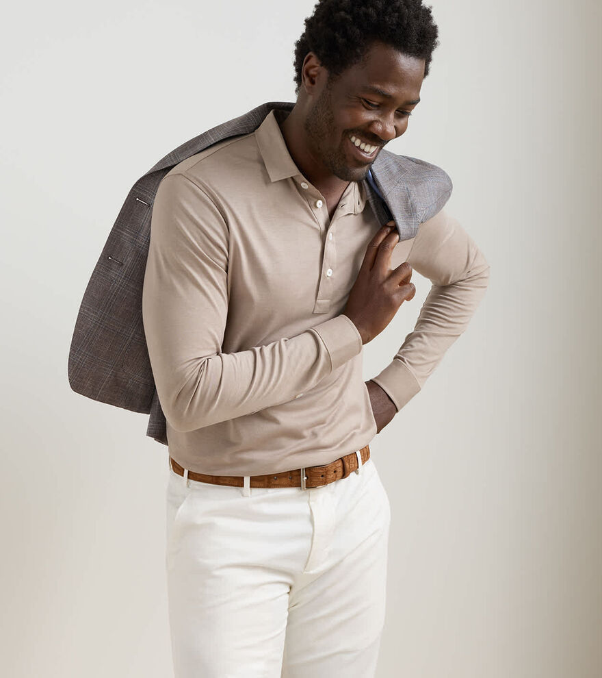 Ashby Silk Cotton Long-Sleeve Polo - Alternate Image 1
