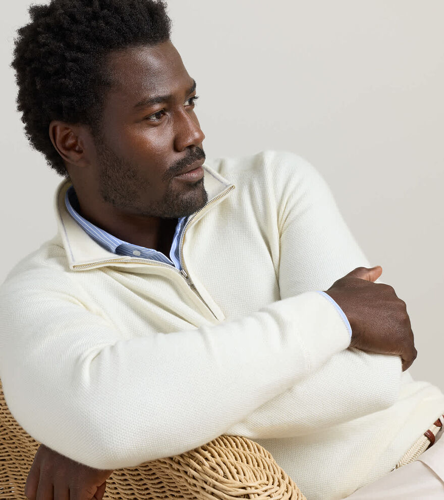 Voyager Cashmere-Silk Saddle Shoulder Quarter Zip image number 4