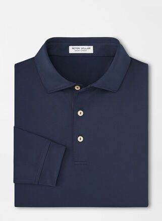 Peter Millar Solid Stretch Jersey Long Sleeve Polo In Navy