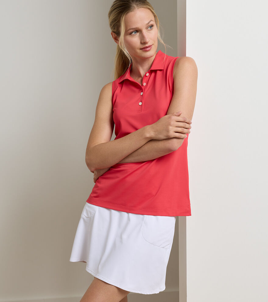 Women's Banded Sport Mesh Sleeveless Button Polo image number 2