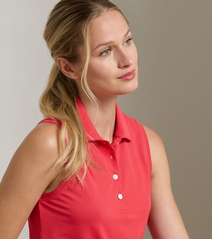 Women's Banded Sport Mesh Sleeveless Button Polo image number 5