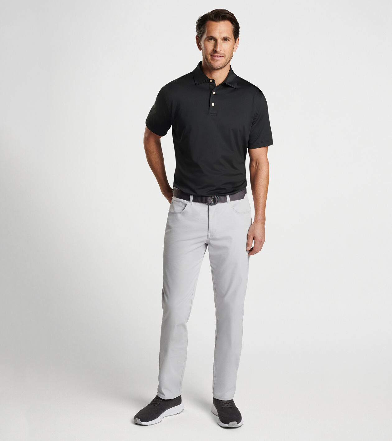 Grey pants hot sale black polo