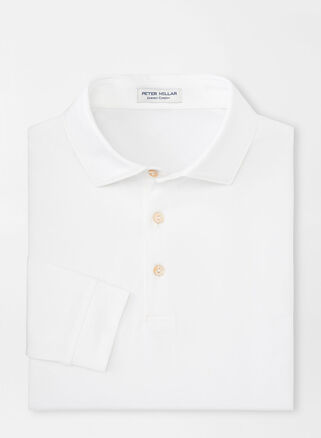 Peter Millar Solid Stretch Jersey Long Sleeve Polo In White