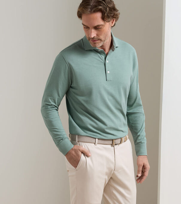 Cool Cotton Long-Sleeve Polo - Alternate Image 1
