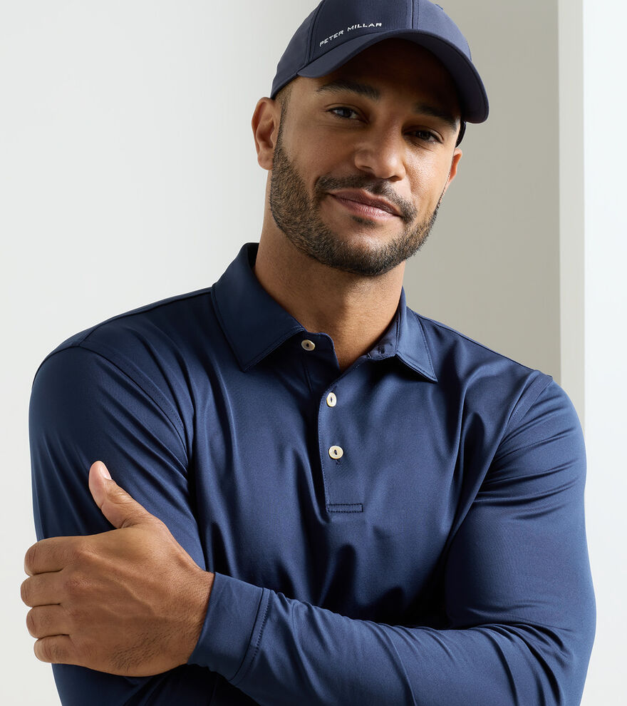 Solid Stretch Jersey Long Sleeve Polo - Alternate Image 3